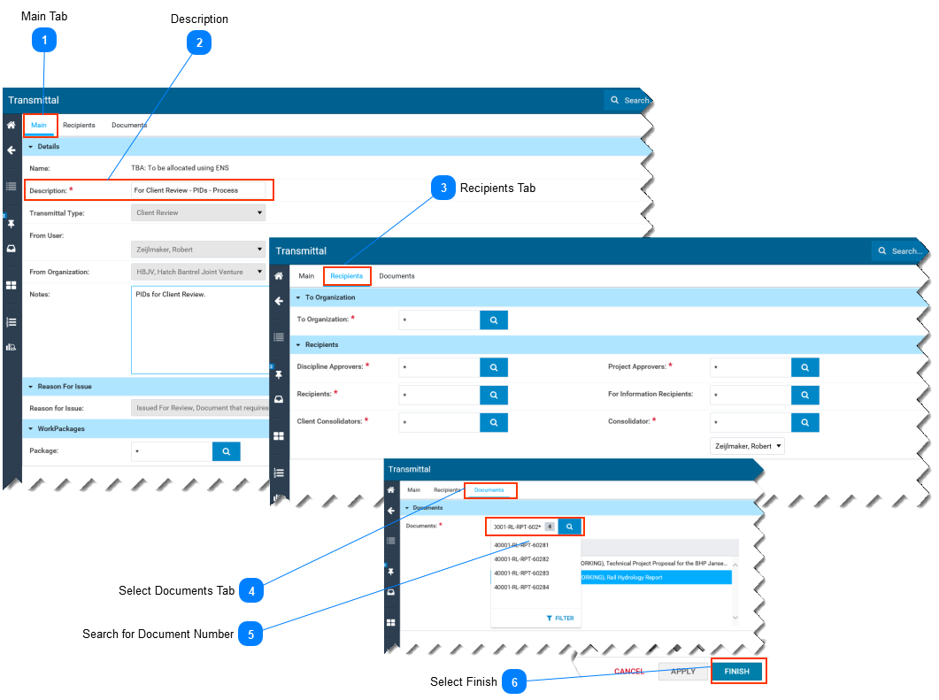 Attach Documents and Recipients to Transmittal