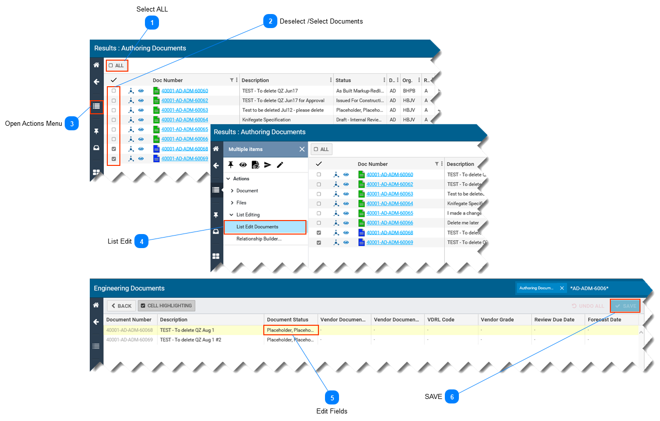 List Edit Multiple Documents